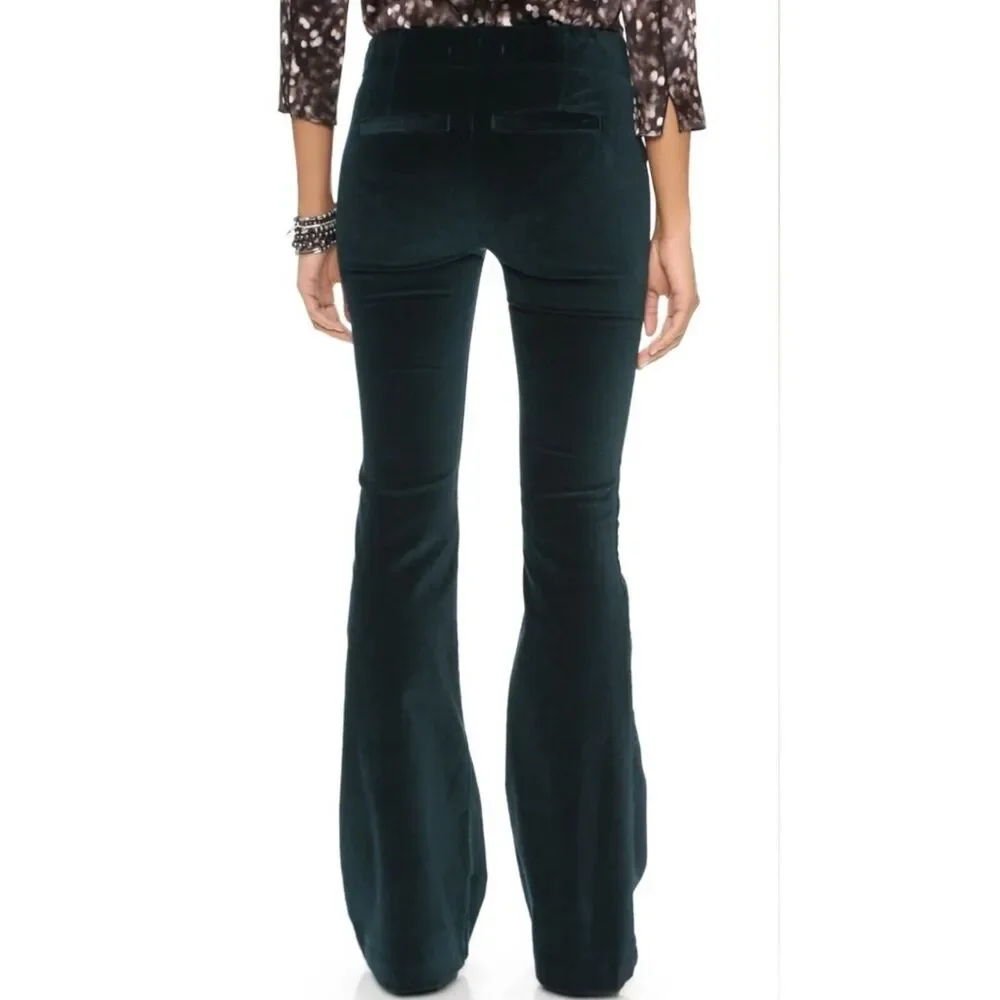 Free People Oxanna Jewel Green Stretch Velvet Flared Pants Womens Size 30 Boho